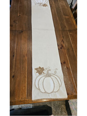 Unbranded Table Runner 13"x 72" Beige Brown Pumpkin Fall Decor Linen Blend